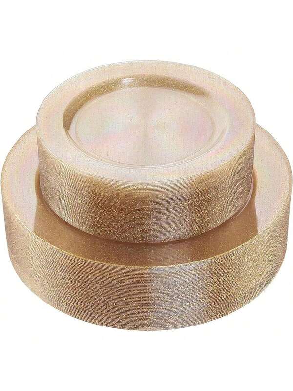 50/25/10/1pcs Gold Glitter Salad Plates, Cake/Dessert Plates, Fruit Plates, Reusable Dinnerware Set, Suitable For Parties, Team Building, Restaurants, Birthday Parties, Weddings, Christmas, Thanksgiving, New Year Gifts