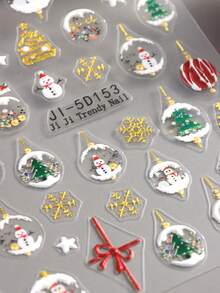 5D Goldene Weihnachts-Nagelkunst-Aufkleber, Geprägte Winterkristallkugel-Nageldekore, Schneemann, Schneeflocken, Weihnachtsbaum, Weihnachts-Nageldesigns, Maniküre-Accessoires, Weihnachts-Nagelaufkleber für Nagelkunstdekorationen