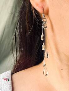 一对时尚深色仿血滴UV树脂吊坠耳环，适合女性日常、派对、度假佩戴，亦可作为万圣节礼物。 - 無色 - 查看 1