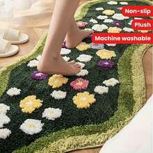 1 Peça Tapete de Banheiro de Musgo Floral 3D, Tapete Felpudo Absorvente, Tapete Antiderrapante para Sala de Estar, Quarto, Varanda, Lavável em Máquina, Retangular, 1600 GSM, 2,5 cm de Espessura, Poliéster, Revestimento Não Tecido, Decoração Felpuda e Fofa de Inverno