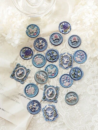 MOCARD 20pcs/Pack Embossed Wax Seal Stickers, Vintage Creative Aesthetic Stickers, DIY Decorative Collage Craft Supplies, Holiday Gifts, Personalized Scrapbooking School Stationery Scrapbook Supplies