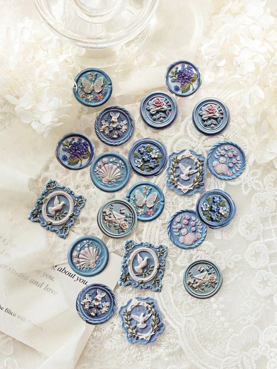 MOCARD 20张/包 压纹蜡封贴纸，复古创意美学贴纸，DIY装饰拼贴工艺用品，节日礼物，个性化剪贴簿学校文具剪贴簿用品