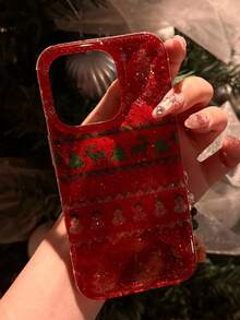 可爱雪人、驯鹿、姜饼人闪光手机壳，兼容 17 Pro Max、17 Pro、17 Air、16 Pro Max、15、13 Pro、14、15、16 Plus、14、12、11，精致手机壳，圣诞礼物 - 綠色聖誕樹 - 查看 7