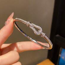 1pc Fashion Personalized Nail Bangle Bracelet For Women, Inlaid Synthetic Zirconia, Elegant Minimalist Style, Versatile Daily Accessory, Hot Selling