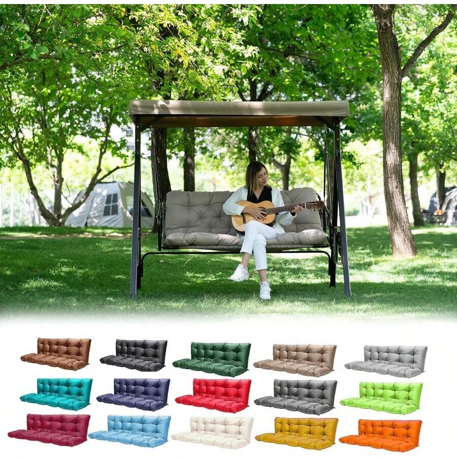 Outdoor Swing CushionsWaterproof Swing Cushions 3 Seater Replacement With Backrest Outdoor Thickened Bench Cushion With Ties For Porch Patio Backyard Garden And Lawn Khaki 60 40 In - 卡其色 - 查看 1