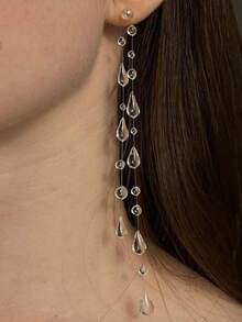 1 paire de boucles d'oreilles pendantes transparentes à perles géométriques à la mode, convenant à toutes les occasions pour les femmes - Transparent - Voir 1