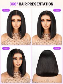 MEGALOOK 6x6 T型蕾丝前假发，直发波波头，100%真人发丝，12-26英寸，预剪预漂白发结，自然发际线，透明蕾丝闭合假发，12英寸短波波头假发 - 无需胶水，新手友好，全天舒适，自然发际线，隐形无痕，日常佩戴 - SNatural - 查看 7