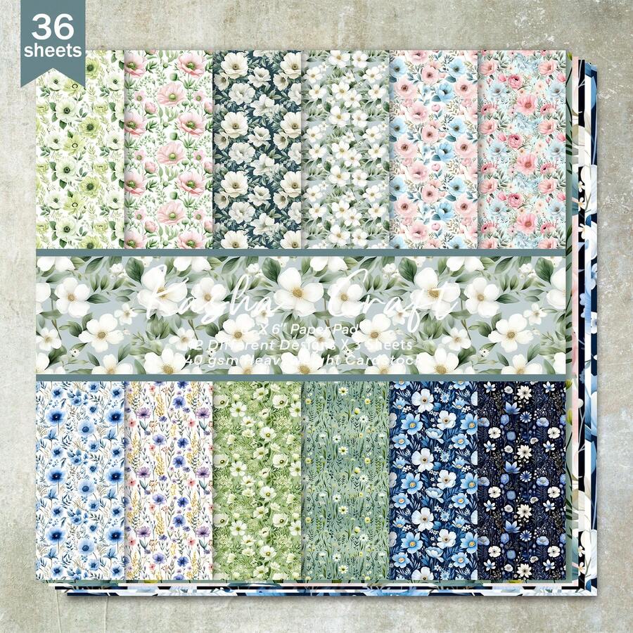 36 de coli de hârtie pentru scrapbooking, cu fundal floral frumos, de 15 cm, potrivită pentru jurnal Bullet, colaje, felicitări, albume și meșteșuguri