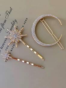 6pcs/3pcs/2pcs/1pc Vintage Stylish Minimalist Faux Pearl & Crystal Star Moon Hair Clips, Suitable For Hair Pins, Headbands, School Supplies Or Faux Pearl Hair Accessories, Side Bangs Clips For Daily, Outdoor, Commute, Party, Travel, Date, Music Festival