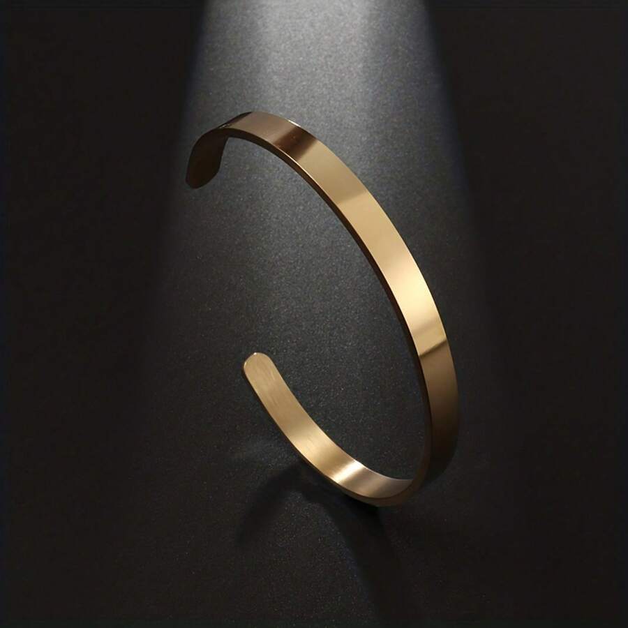 Simple And Exquisite Cuff High Polished Men's And Women's Stainless Steel Bracelet Casual Jewelry - 銀色 - 查看 1