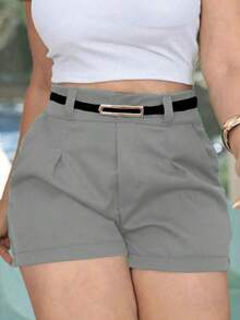 New 3-Piece Women's Tailored Shorts Kit With Belt - Gray-white-black - View 4