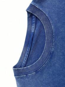 1 PcsRetro Washed T-Shirt Double Sided Printed (230 Pure Cotton T-Shirt) 'VAN GOGH 1853' Starry Night Letter Print, Men's T-Shirt, Men's Casual, Comfortable, Fashionable T-Shirt, Street Style Cotton180g 100% Cottonvalentine's Day - 寶藍色 - 查看 2