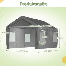 Carport Garage Zelt 3x6m, Grau, Winterfest Mit Roll-Up-Fenster, Abnehmbare Seitenwände Und Dach, Lagerzelt, Stallzelt, Schutzabdeckung Für Auto, SUV, Boot & LKW - 311x593x277 cm - View 2