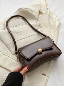 Minimalist Underarm Bag, All-Math Armpit Bag, Women's Flap Shoulder Bag - Coffee Brown - View 12