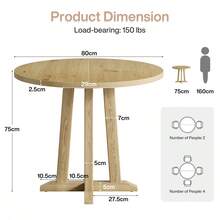 LITTLE TREE Tavolo da pranzo rotondo, tavolo da pranzo rotondo per sala da pranzo e soggiorno, tavoli da pranzo da 80 cm per 2-4 persone, tavolo da cucina con piano e gambe in legno, colore legno naturale - Castano - Visualizzare 3