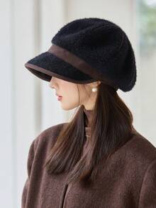 1 件女士纯色宽边帽，休闲优雅复古街头风格百搭秋冬，高端法式复古优雅软呢帽适合日常穿着、餐饮、购物、户外、滑雪、骑行、旅行、派对