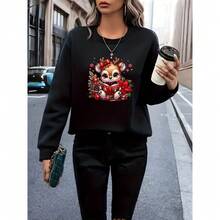 Sudadera Con Capucha De Cuello Redondo Para Mujer, Estampado De Ciervos Navideños, Manga Larga Y Suelta Para Otoño E Invierno Europeo Y Americano - oscuro - Ver 9