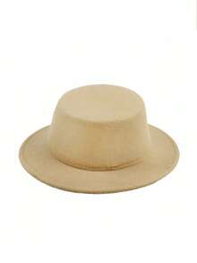 1pc Women Black Flat Top Hat Solid Color Jazz Hat Elegant British Style Round Formal Hat For Performance & Everyday Use