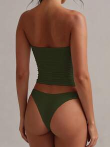 XLLAIS Áo camisole cơ bản gợi cảm không dây, áo ống ôm sát co giãn màu trơn thời trang, phù hợp cho phụ nữ mọi mùa hè. - xanh quân đội - Xem 3