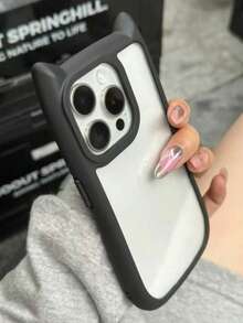 Super Cute Three-Dimensional Cat's Ears (Steamed Cat-Ear Shaped Bread) New Shape Transparent Acrylic Back Plate, Dirt Resistant, Anti Drop, Fingerprint Free Mobile Phone Case Is Suitable For IPhone 11/12/12pro/12Promax/13/13pro/13proMAX/14/14pro/14proMAX/15/15Promax Pink And Black/IPhone17/17pro/17Promax/Air