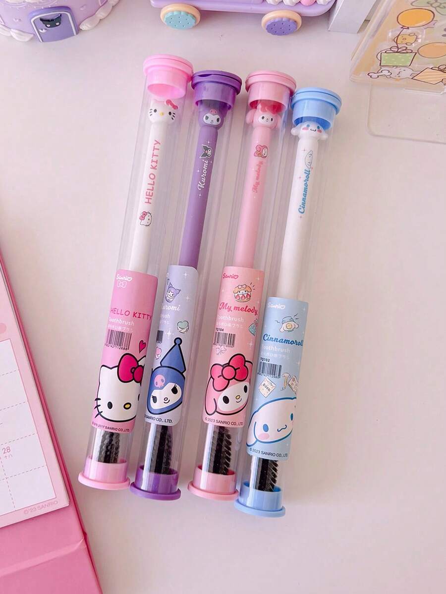 Sanrio 1pc Cat Shaped Soft Bristle Bamboo Charcoal Toothbrush, Adult Household Travel Portable