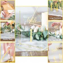 Clear Arch Acrylic Table Numbers For Wedding Reception - 5" X 7" Gold Font Centerpiece Set With Holder Stands & Head Table Sign - Anniversary, Event, Party, Wedding Set 1-10,22440551 - Vàng - Xem 5