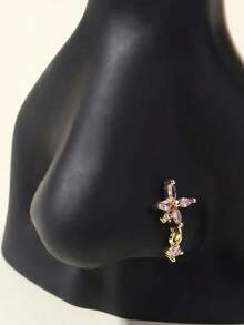 1pc L Shaped Elegant Gold Tone Tiny Flower Nose Hoop Piercing With Pendant Valentines Mom Mother Mothers Day Gift GZUQ - Style 3 - 查看 6