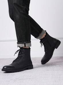 SHOESMORE Men's Fashion Comfortable Boots Motorcycle Casual Pu Boots Zipper Chukka Black Boots Seasonal Boots Drop - BMY8033A-đen - Xem 2