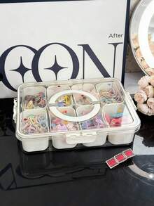 1pc White Luxury Children's Hair Accessory Storage Box, Girls Hair Accessory Box, Large Capacity Kids Hair Accessory Storage Box, With Handle Double Layer Storage Box, One-Click Storage For Hair Clips, Hair Ties, Scrunchies - Multicolor - View 6