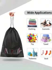 Túi đựng giày dùng một lần không dệt (1 cái/5 cái/10 cái), Túi bọc giày chống bụi màu trơn, Túi đựng giày du lịch dây rút màu đen, Túi đựng giày đơn giản - màu đen - Xem 2