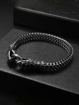 1 pezzo Braccialetto alla moda e delicato con fibbia a doppia testa di serpente, stile punk e hip-hop, versatile come accessorio da uomo per Ognissanti