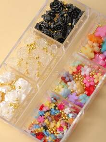 120片8mm+6mm极光山茶花玫瑰美甲装饰贴，透明/白色/黑色混合，3D立体设计，易于粘贴，适用于婚礼、假期、青春活动等场合，可用于美甲设计、珠宝制作、棺材形美甲、法式杏仁形美甲、短指甲和长指甲、椭圆形指甲、方形指甲、珠宝工艺、毕业帽设计、DIY手机壳等。美甲用品 - 彩色 - 查看 14