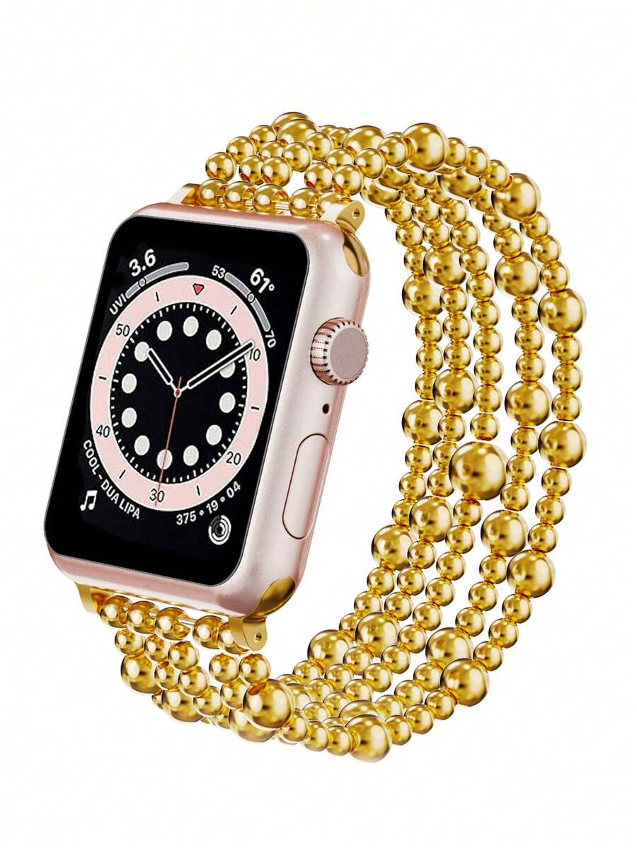 Beaded Bracelet Compatible With Apple Watch Band 41mm 40mm 38mm 42mm 44mm 45mm 49mm Women, Golden Beads , Cute Handmade Elastic Stretch Strap For Series SE 9 8 7 6 5 4 3 2 1,Couple Gifts,Gold Bracelet Set - Vàng - Xem 1