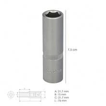 Clé à douille hexagonale longue 1/2" WOLFPACK PROFESSIONAL LINE de 14 mm. Profil hexagonal. Acier au chrome-vanadium, bords arrondis. - Argent - Voir 2