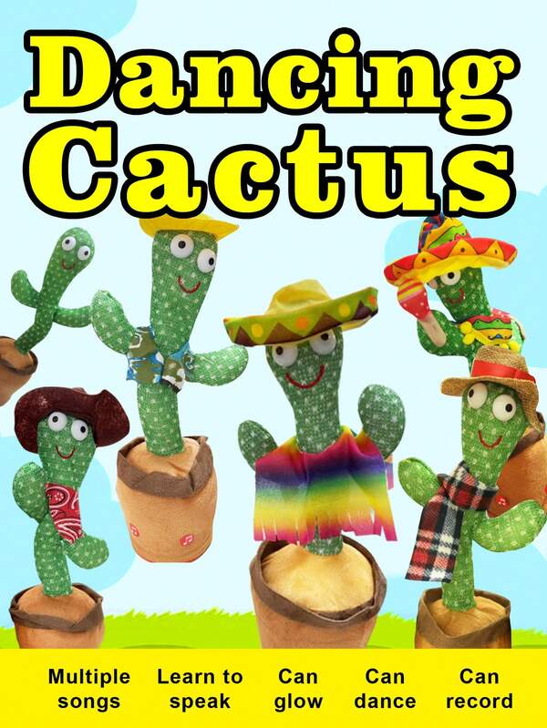 1pc Dancing, Talking, Wiggling, Singing Plush Cactus Doll, Suitable For Baby Boys And Girls, Repeatable Playback Stuffed Doll, Charming Swaying Recording Children's Doll, Birthday & Holiday Gift