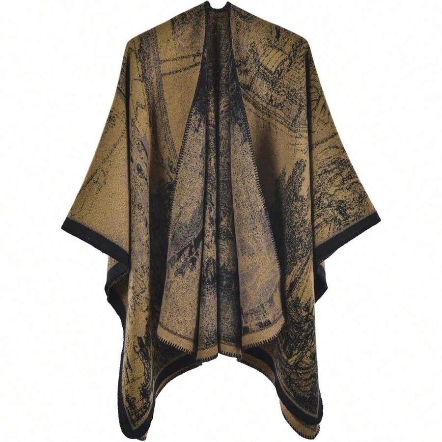 Women's Warm Shawl Wrap Cape Winter Cardigan Sweaters Open Front Poncho - Y27-水鎮黃 - 查看 1