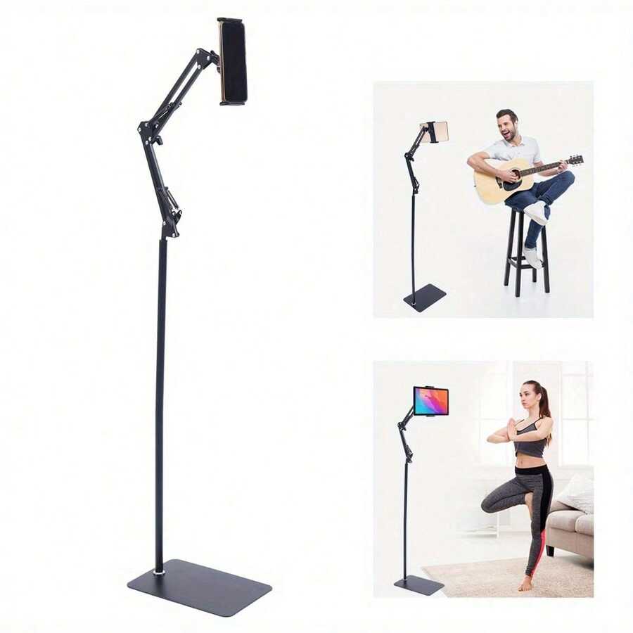 Tablet Floor Stand IPad Stand Adjustable Universal Stand Adjustable Floor Tablet Holder 360° Rotating Mobile Phone135 Cm For IPad, Tablets, Phones Or Other Devices - Black - View 1
