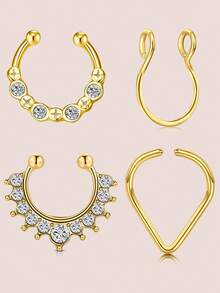 4 Pcs Fake Septum Rings Hoop Stainless Steel Non Piercing CZ Septum Jewelry Fake Nose Rings Clip On Septum Rings Fake Septum Piercing Body Jewelry For Women Men Daily Wear - Fake Septum Ring - View 4