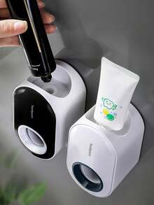 Automatic Toothpaste Squeezer Automatic Toothpaste Dispenser For Bathroom Walls Dust-Proof For Toothbrushes, Bathroom Organizers Set Automatic Toothpaste Dispenser Toothbrush Holder Punch-Free Wall-Mounted Toothbrush Holder Bathroom Accessories Essential For Back To School Essential For Home Essential For The Bathroom - Multicolor - View 2