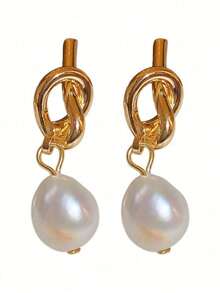 1 Pair French Baroque Irregular Pearl Pendant Stud Earrings For Women, Niche, Fashionable, Versatile, With A Sense Of Design And Knotting Details,Baroque Pearl Earrings For Women Irregular Freshwater Pearl Earrings 18K Gold Plated Elegant French Style Dangle Earrings Hypoallergenic Tarnish Resistant Waterproof Gift For Her Mother Valentine's Day Gift Anniversary Wedding Party Graduation Daily Jewelry 8cmx13cm Limited Stock