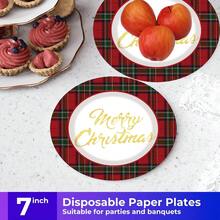 [New Arrivals For Christmas]Christmas Themed 100pcs/Set Disposable Tableware Set, Including 7-Inch Paper Plates, 9-Inch Cardboard, 9-Ounce Cups, Napkins, Suitable For Daily Gatherings, Birthday Parties, Bridal Showers, Baby Showers - Multicolor - View 4