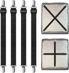 Correas para soporte de sábanas, sujetadores ajustables para sábanas, bandas elásticas para cama doble King (blanco, negro) - Negro - Ver 1