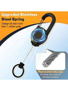 Llavero retráctil con cuerda de acero de 60 cm, mosquetón, colgante de insignia táctica - Equipo multifuncional para exteriores para camping, senderismo, pesca, golf - Organizador de llaves antirrobo para hombres y mujeres