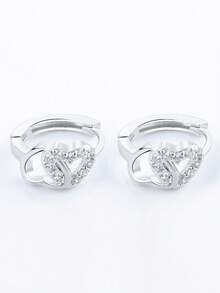 1 pieza Pendientes de botón con forma de corazón de circonita cúbica hipoalergénica de plata de ley 925 para mujeres, adecuado para uso diario y como regalo