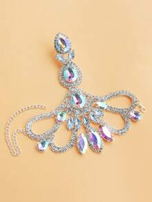 1PC Exquisite Statement Iced Out Shiny Rhinestone Finger Ring Bracelet Bling Bling Hand Back Chain Jewelry Prom Jewelry Accessories - Multicolor - View 6