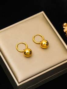 1 Set de Joyería de Collar con Colgante de Cuentas Redondas de Acero Inoxidable + Pulsera + Aretes, Adecuado para Regalo y Uso - Amarillo Oro - Ver 10