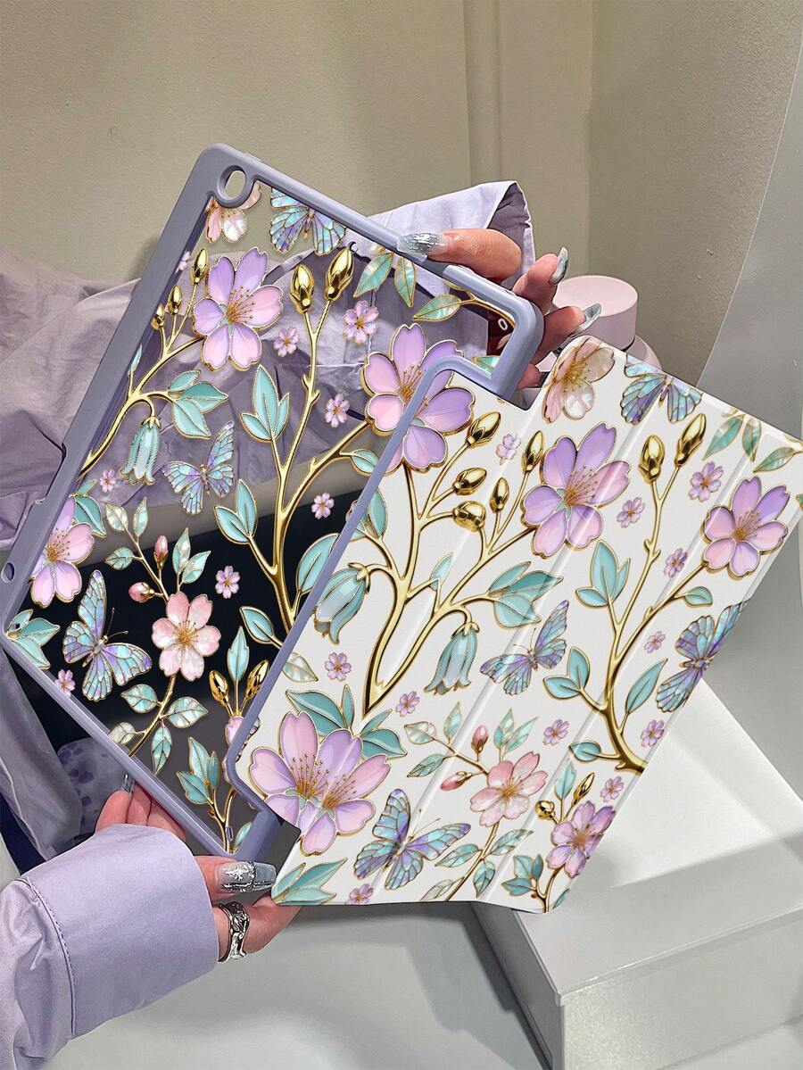 The Beautiful And Cute Cartoon Crystal Flower Butterfly Double-Sided Painted Acrylic Transparent Crystal Back Cover Is Shockproof And Suitable For IPad 7th Generation, 8th Generation (10.2 Inches), And 10th Generation. It Has A Built-In Pen Slot And Supports Sleep And Wake-Up Functions/Multiple Folding Stand Methods. These Are Halloween Gifts And New Year Gifts