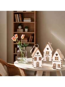 3/1 pieza Decoración navideña de casa, adorno de casa pequeña de madera creativa para chimenea, escalera, árbol de Navidad, decoración y regalo navideño, cabaña de madera minimalista para escritorio, estilo rústico perfecto para decoración de oficina en el hogar en Navidad y Año Nuevo