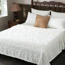 白色法兰绒毯，沙发床两用 - 超柔软女士毯，轻盈舒适，3D树叶纹理毛绒毯 - 奶油白 - 查看 10