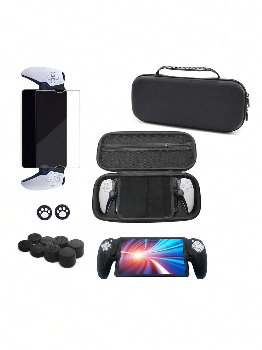 1 PlayStation Portal Remote Play Storage Bag + 1 Silicone Protective Case + 10 Joystick Caps + 1 High-Definition Tempered Glass Screen Protector Set, Anti-Drop, Anti-Scratch, Anti-Slip, Anti-Sweat, Comprehensive Protection For Gaming Device Safety - Multicolor - View 1